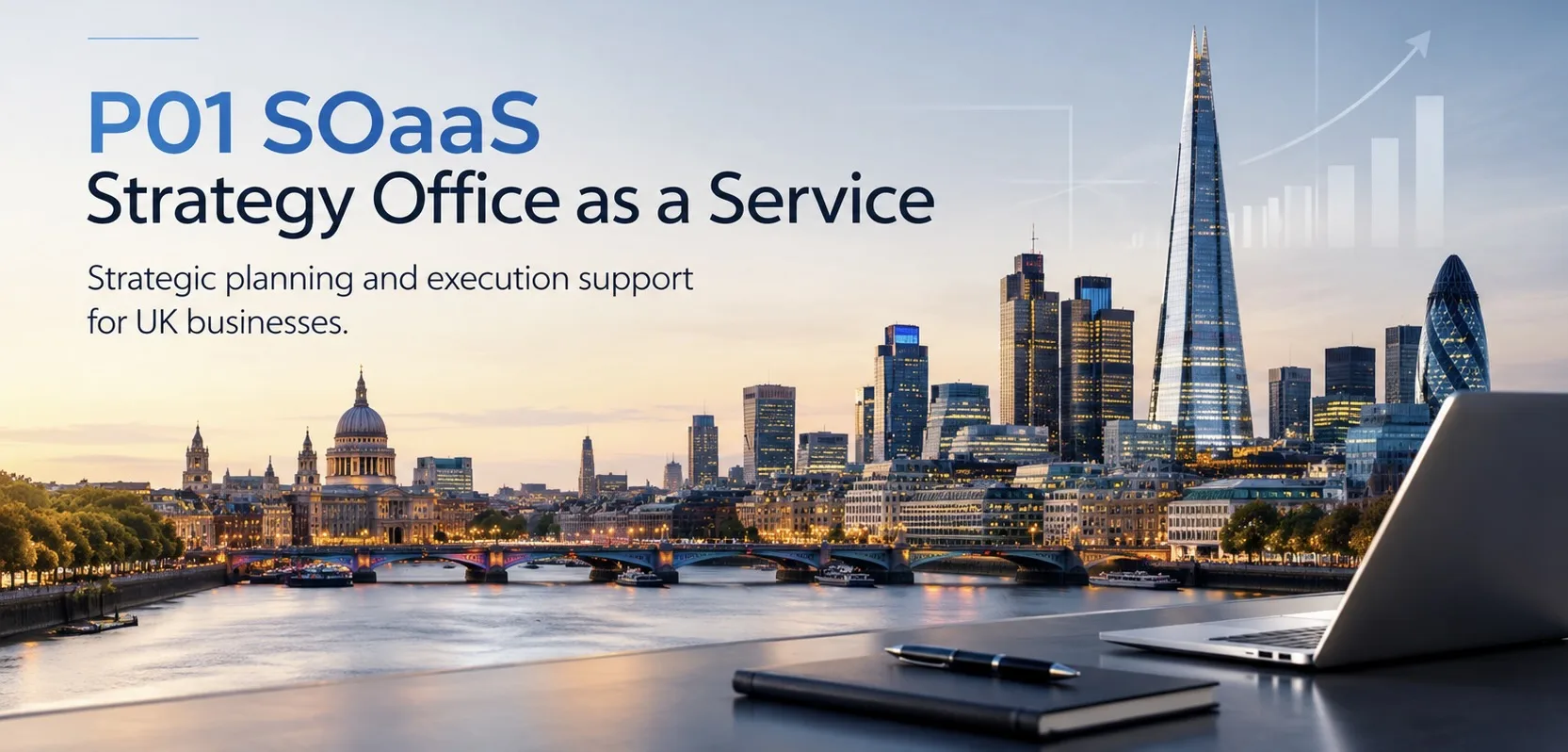 P01 SOaaS — Strategy Office as a Service: strategic planning and execution support for UK businesses, with the London skyline